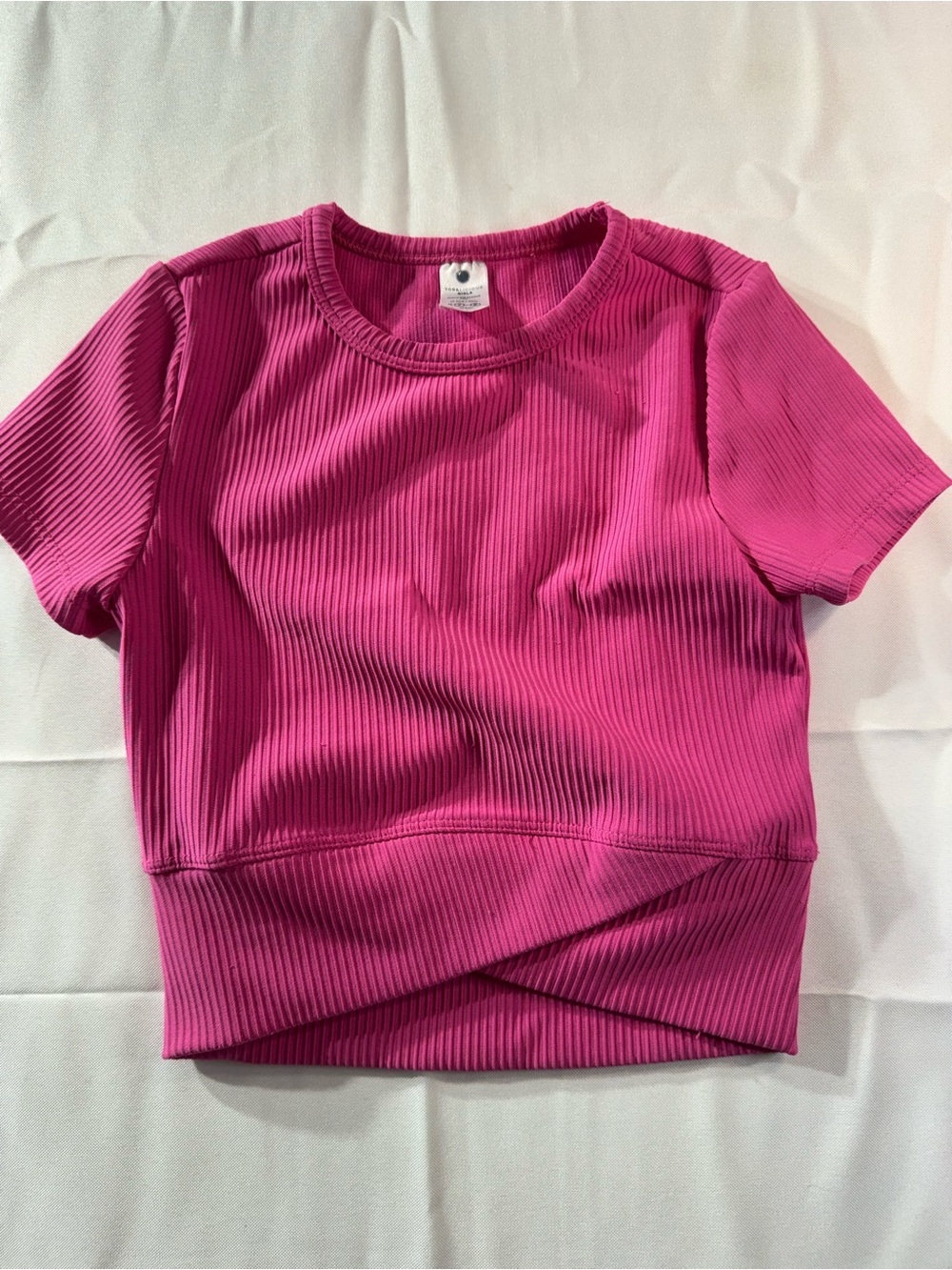 Yogalicious Small 7/8 Raspberry Pink Ribbed Short Sleeve Crop Top